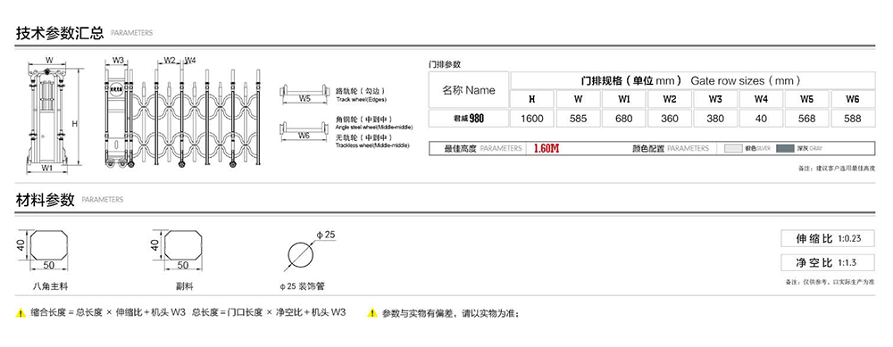 980君威系列電動(dòng)伸縮門(mén)參數(shù)